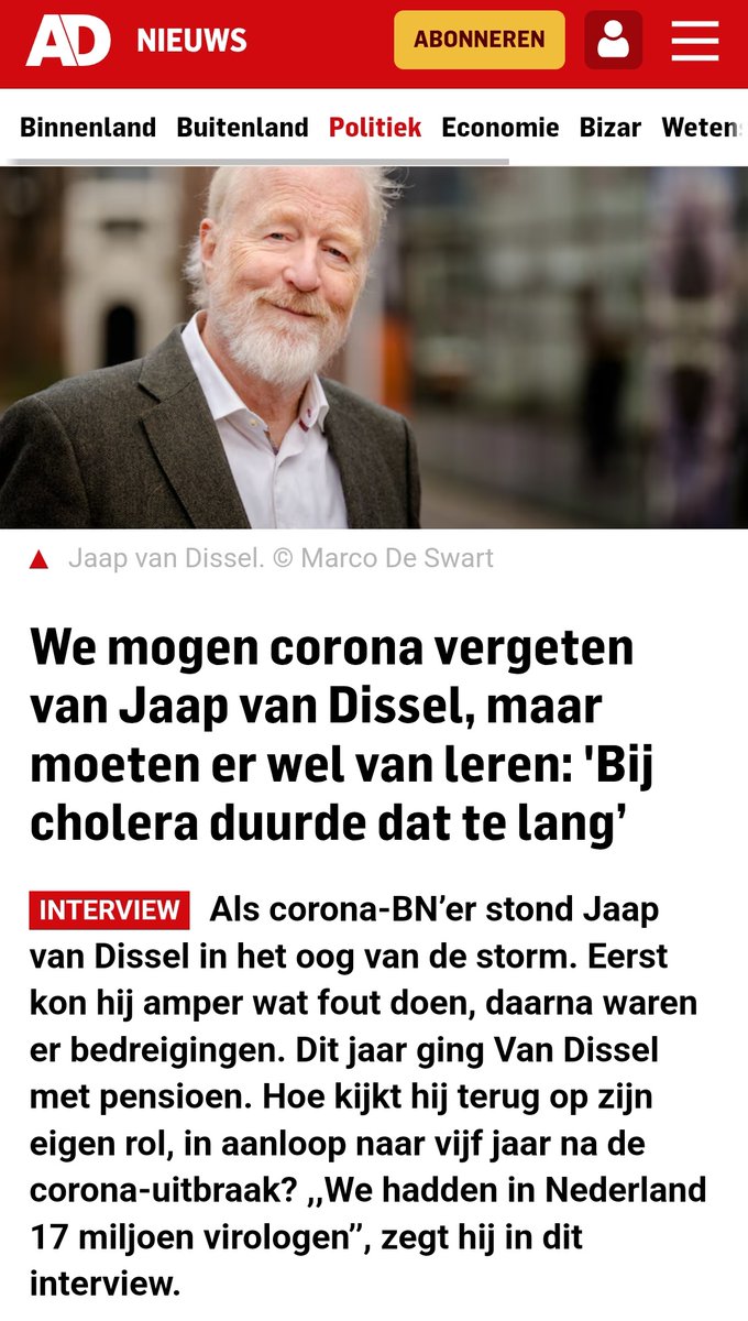 Van Dissel mag nóg een keer. De waarheid:
- Wie #LongCovid heeft kán Covid niet vergeten. Wie onnodig dood is wel
- Hij is zélf geen viroloog
- Elders was een parlementaire enquête. Conclusie: gas geven onder leugens was een ramp. Dis is de kampioen ervan.
ad.nl/politiek/we-mo…