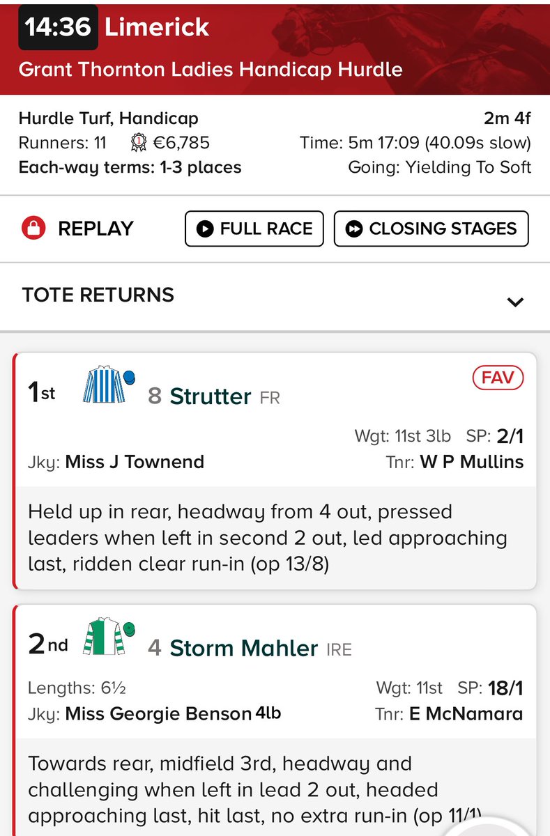 FoxwoodStallion's tweet photo. RACINGER’s son STRUTTER makes a sparkling Irish debut @LimerickRaces for @WillieMullinsNH. This was the 5yos second career win. Congratulations to connections https://t.co/wjT92KtUyE