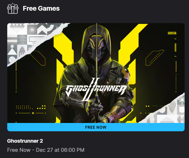 Перший реально хороший підгін цьогорічної різдв'яної роздачі в Epic Games: Ghostrunner 2.
Забирайте.