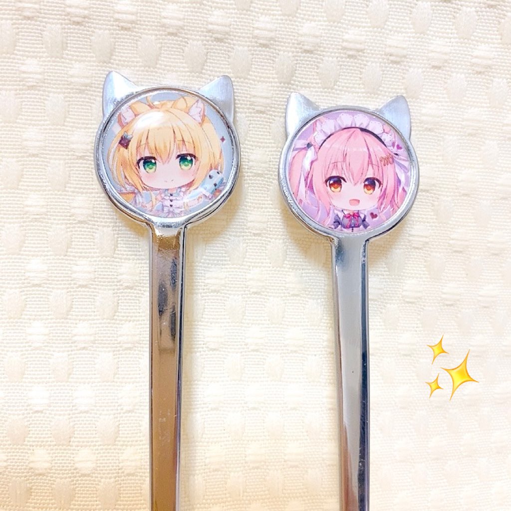 「ねこみみスプーンフォークセットの実物サンプルですちゃんとした普段使いできるグッズ」|あめとゆき❄のイラスト