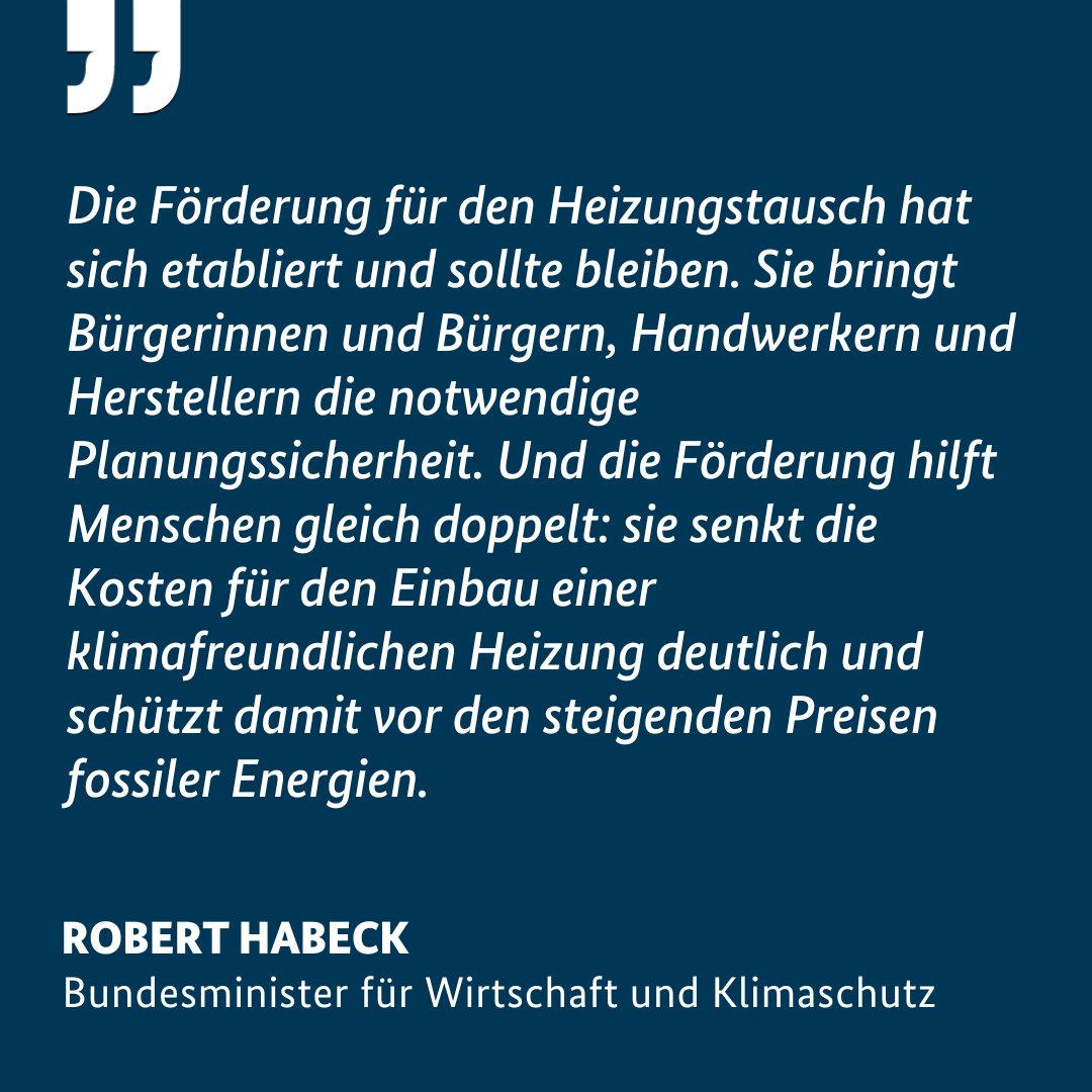 Bis 22. Dezember wurden rund 210.400 Anträge zum
#Heizungstausch gestellt. Auch nach dem Jahreswechsel können die Heizungsförderung &amp; die dazugehörigen Ergänzungskredite der KfW weiterhin beantragt werden. 

Bundeswirtschaftsminister #Habeck zur Förderung für den #Heizungstausch