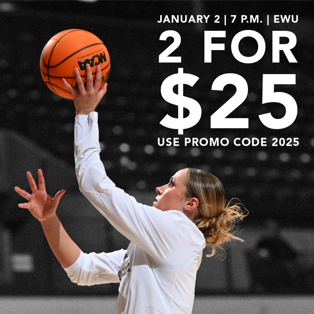 MontanaGrizWBB's tweet image. Help us start Big Sky Conference play and the New Year off right! We can't wait to be back in Dahlberg with you all soon. 🎉

🎟: 2 for $25
💻: gogriz.com/promocode and enter '2025'

#LadyGrizHoops | #GoGriz | #BigSkyWBB
