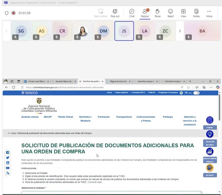 GobDigitalCO's tweet image. ⏰📚 #AEstaHora, junto a @Colombiacompra, capacitamos a más de 30 Secretarías de Educación en el uso del AMP Conectividad IV - Segmento 3 🚀, exclusivo para el Ministerio de Educación y sus secretarías. 💻🤝 #TransformaciónDigital #EducaciónConectada