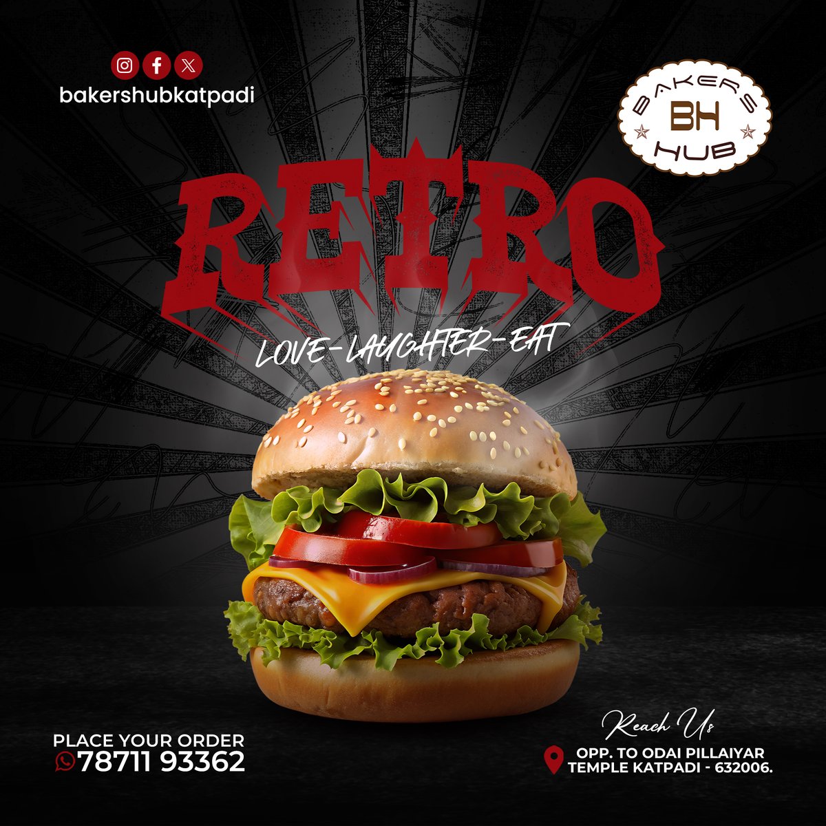 bakers_hub_kat's tweet image. Craving a taste of nostalgia? Dive into the retro vibes with a burger that’s all about Love, Laughter, and Eats! 

Call/WhatsApp us at 78711 93362

@2D_ENTPVTLTD @stonebenchers @Music_Santhosh 
@karthiksubbaraj #LoveLaughterWar 

#suriya44 #RetroTeaser #Suriya45 #INDvsAUS
