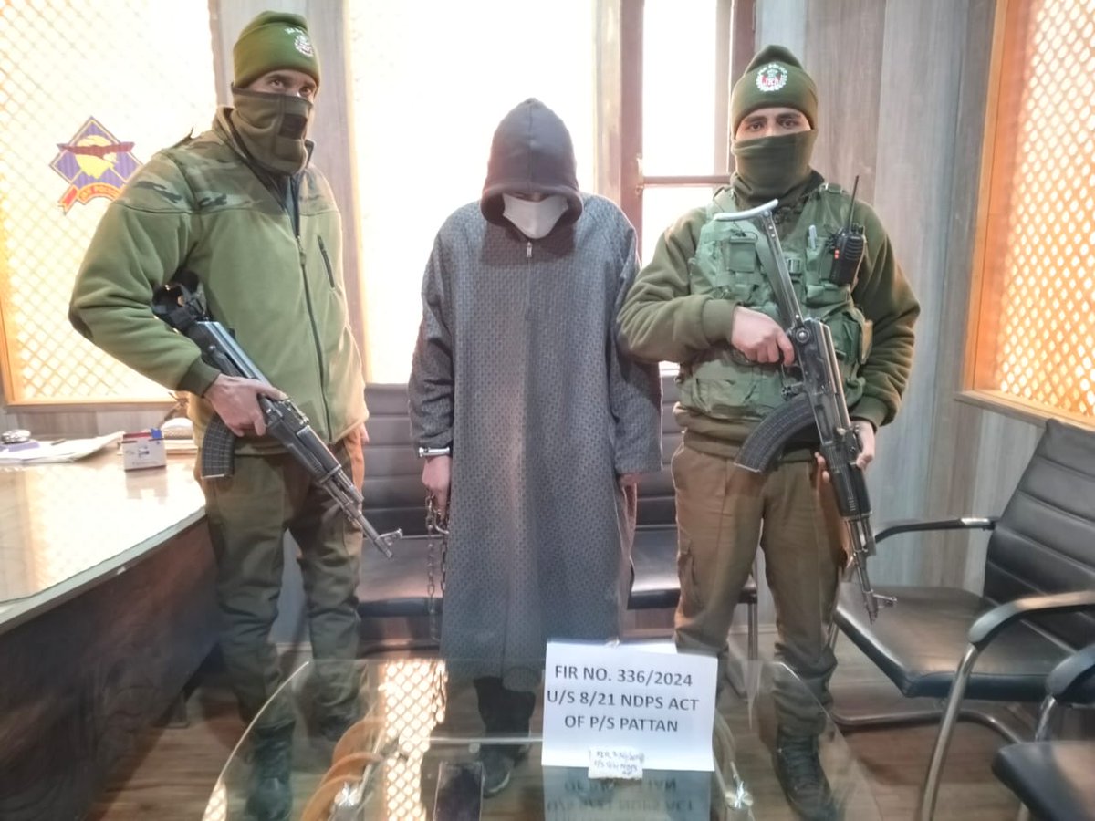 Baramulla Police (بارہمولہ پولیس) (@baramullapolice) on Twitter photo Police arrested drug peddler in Pattan, Baramulla; Contraband Herion like substance recovered.
<a href="/JmuKmrPolice/">J&K Police</a>
<a href="/KashmirPolice/">Kashmir Zone Police</a>
<a href="/DIGBaramulla/">DIG of Police NKR Baramulla</a>
<a href="/DCBaramulla/">Deputy Commissioner Baramulla</a>
<a href="/Gurinderpal_IPS/">Gurinderpal Singh, IPS</a> Police arrested drug peddler in Pattan, Baramulla; Contraband Herion like substance recovered.
<a href="/JmuKmrPolice/">J&K Police</a>
<a href="/KashmirPolice/">Kashmir Zone Police</a>
<a href="/DIGBaramulla/">DIG of Police NKR Baramulla</a>
<a href="/DCBaramulla/">Deputy Commissioner Baramulla</a>
<a href="/Gurinderpal_IPS/">Gurinderpal Singh, IPS</a>