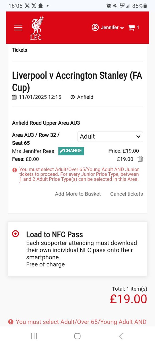 jenni4rees's tweet photo. @LFCHelp @LFCHelp I've got this ticket in my basket but the proceed Bitton is blocked out. Why can't I buy. Please help. I've got about 40 mins time remaining to sort it out. 🙏 https://t.co/ykrK8CRDn6