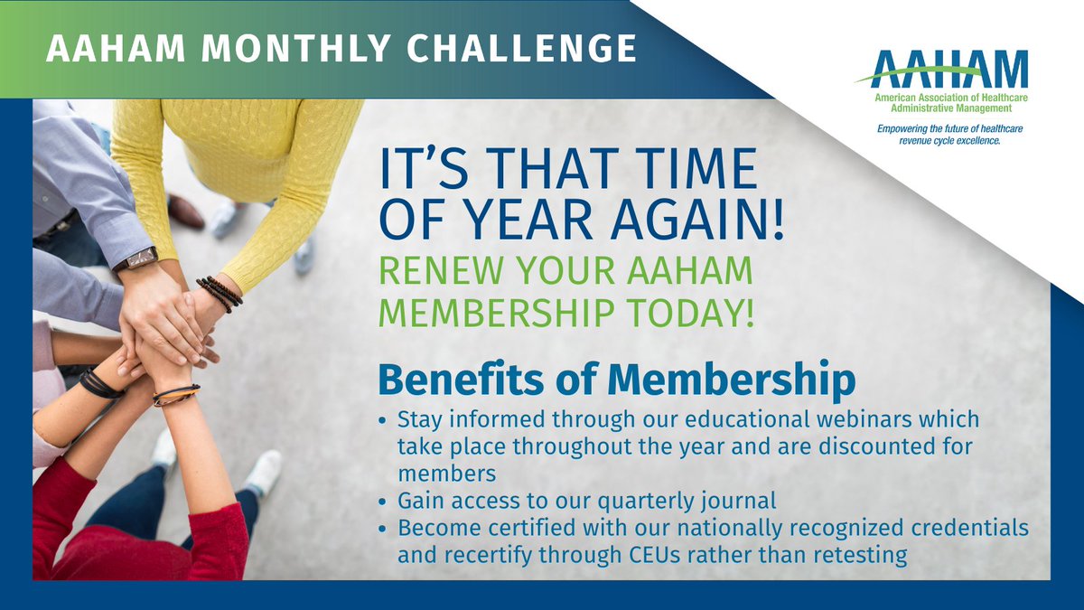 AAHAM 2025 membership invoices are ready to be renewed online. Renewing is easy, simply log in to your AAHAM profile and select the "Securely renew your membership now" option.  
Renew your membership now: ow.ly/Y9zN50UqWkH