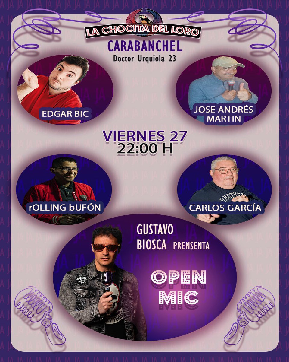 La Chocita del Loro (@chocitadelloro) on Twitter photo No te pierdas esta noche en la <a href="/chocitadelloro/">La Chocita del Loro</a> de #Carabanchel nuestro #OpenMic #navideño
🎟🎟🎟🎟🎟🎟
feverup.com/m/70442
#humor #comedia #risas #monologo #standupcomedy #madrid #navidad No te pierdas esta noche en la <a href="/chocitadelloro/">La Chocita del Loro</a> de #Carabanchel nuestro #OpenMic #navideño
🎟🎟🎟🎟🎟🎟
feverup.com/m/70442
#humor #comedia #risas #monologo #standupcomedy #madrid #navidad
