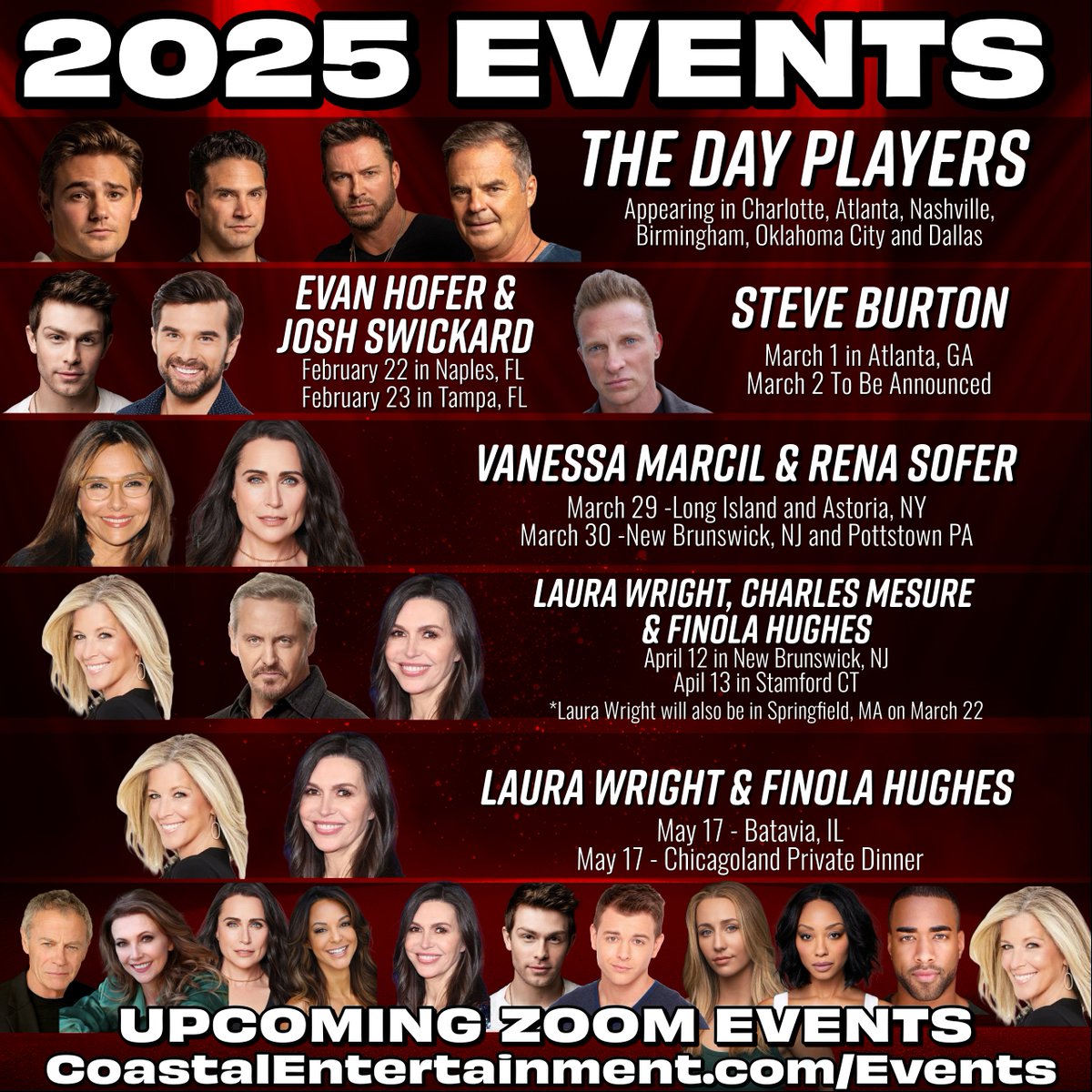 Linda Rohe (@coastalent1) on Twitter photo We have some great things coming up in 2025! Catch up with your favorite Daytime Stars with our #Live and #Zoom Events <a href="/lldubs/">Laura Wright</a> <a href="/EvanHofer/">Evan Hofer</a> <a href="/BrandonBarash/">Brandon Barash</a> <a href="/ericmartsolf/">Eric Martsolf</a> <a href="/CarsonBoatman/">Carson Boatman</a> We have some great things coming up in 2025! Catch up with your favorite Daytime Stars with our #Live and #Zoom Events <a href="/lldubs/">Laura Wright</a> <a href="/EvanHofer/">Evan Hofer</a> <a href="/BrandonBarash/">Brandon Barash</a> <a href="/ericmartsolf/">Eric Martsolf</a> <a href="/CarsonBoatman/">Carson Boatman</a>