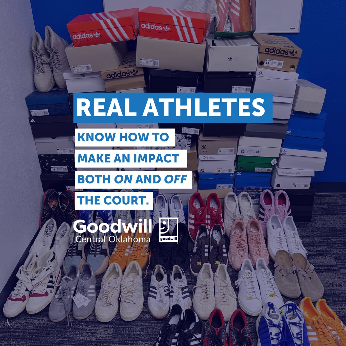 okgoodwill's tweet photo. ‘BARK’ if you love to help Oklahomans in need—just like J-Dub!

A big thank you to Jalen Williams (@Jalenjdubwilliams) from the @OKCThunder for donating over 80 pairs of shoes to @okgoodwill! https://t.co/65VCUbm1dw