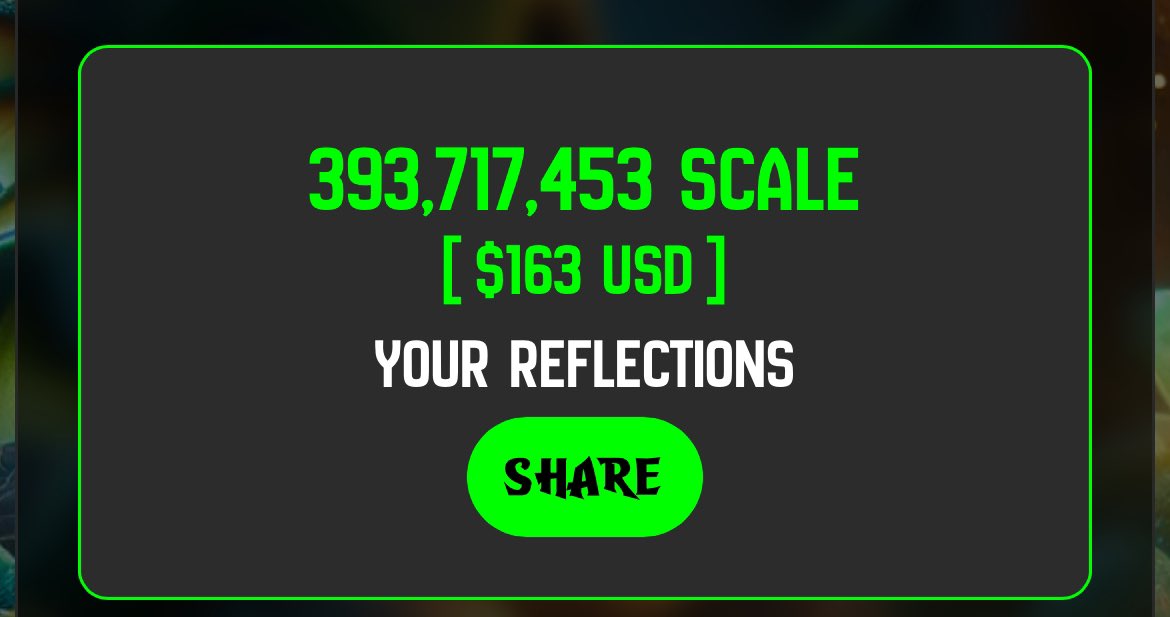 🔥 Just by holding, I've earned 393,717,453 SCALE ⚖️ in reflections! Want to see how it works? Check it out below! 🌟 #SCALE #BabyDragonX #TitanX app.babydragox.win