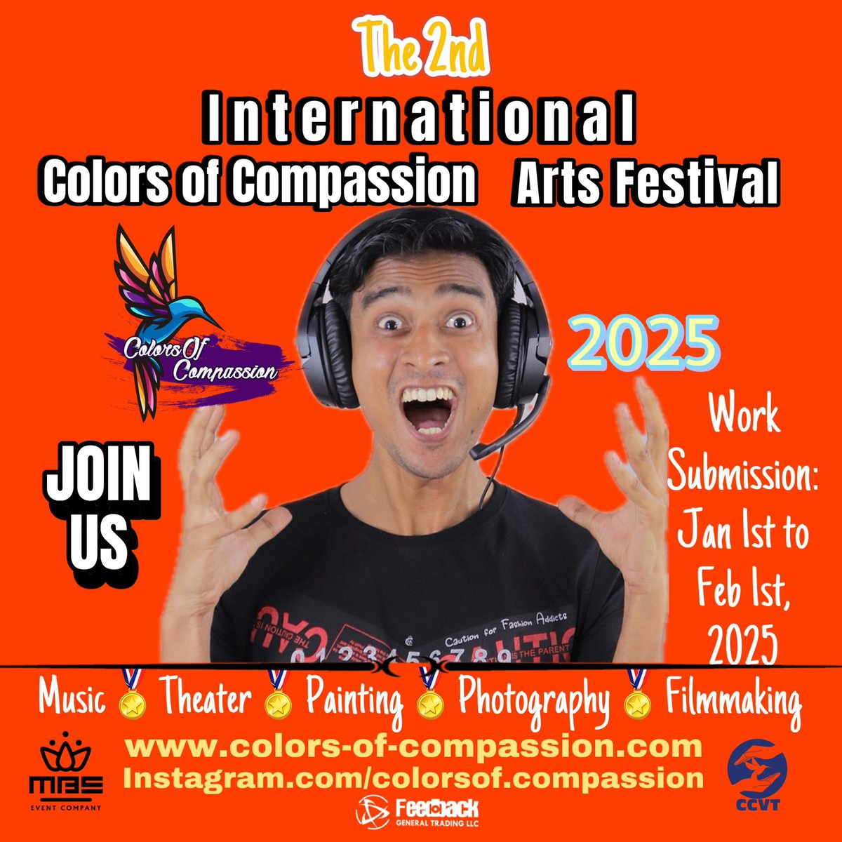 Compassiondxb's tweet photo. 🌍🎨 Join the 2nd International Colors of Compassion Arts Festival! Showcase your art and connect with global artists to create a world of compassion and beauty. 🌟 Submit your work now! 

https://t.co/rxvxxhAiRt

#ColorsofCompassion #ArtsFestival #GlobalArt https://t.co/NIaxjeNzde