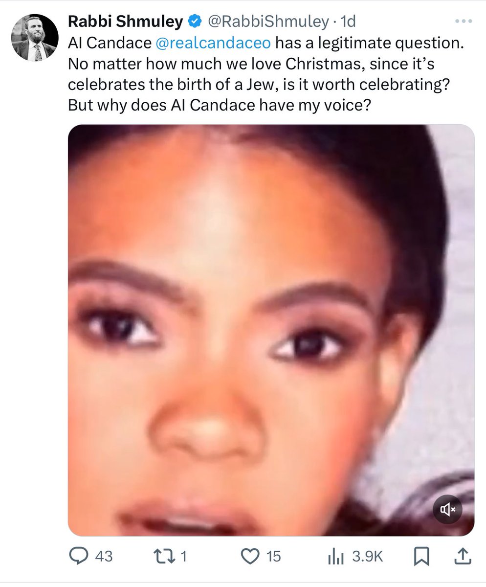 RealCandaceO's tweet photo. The Babylon Bee, Rabbi Shmuley and @ianmiles spent their literal Christmas Day making Candace Owens Jewish jokes. 

Needless to say, it was all VERY FUNNY. No agenda. Just hilarious satire on Christ’s birthday with the help of AI. 

@TheBabylonBee https://t.co/wiJ0ypZ4ZG
