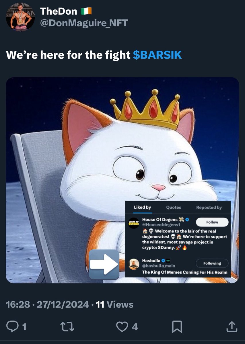 TheDonWeb3's tweet image. King @hasbulla_main himself is watching over his #Barsikarmy! $BARSIK