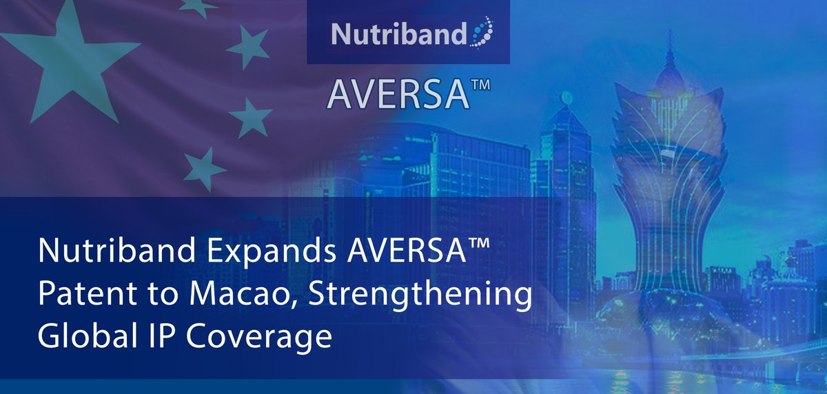 Nutriband Inc., a company engaged in the development of prescription transdermal pharmaceutical products, today announced that it has completed the registration requirements to extend its Chinese patent to Macao for its patent entitled, “Abuse and Misuse Deterrent Transdermal