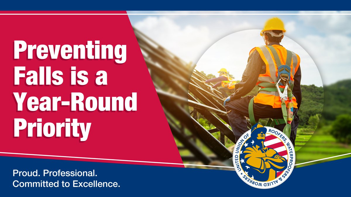 roofersunion's tweet photo. Job sites change, bringing new risks and workers with varying experience. Regular, task-specific training saves lives.
#FallPrevention #SafetyFirst #InjuryPrevention #RoofersUnion #SafetyCulture #ConstructionSafety #FallProtection #UnionSafety https://t.co/6W4q4GpLIV