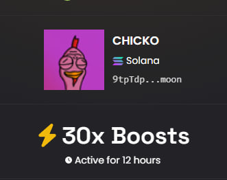 chickwitballs's tweet photo. ⚡ Boosted 30x CHICKO on DEX Screener!

@dexscreener @moonshotdotcc #ALTCOIN #MEME #SOLANA #IDO 

https://t.co/BtKtRok21Q https://t.co/HhB0Gvnyg4