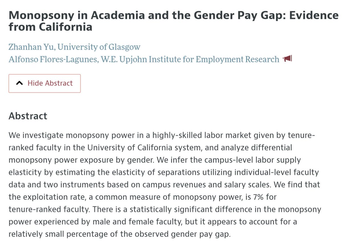 The UC system exploits tenured professors, particularly women, through its monopsony power.