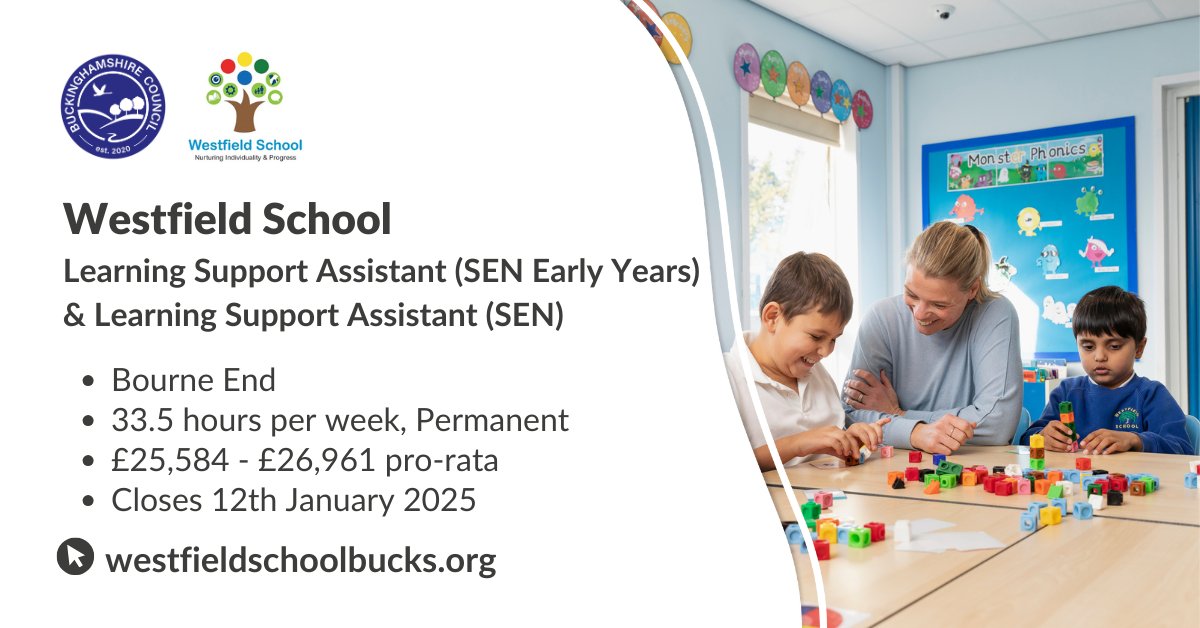 teachbucks's tweet image. An opportunity has arisen at Westfield School for Learning Support Assistants to join their supportive and dedicated team. Are you a team player? Are you trustworthy and reliable? Find out more: ow.ly/PtPI50UwzHf
#LearningSupportAssistant #JobsinSchools #Education