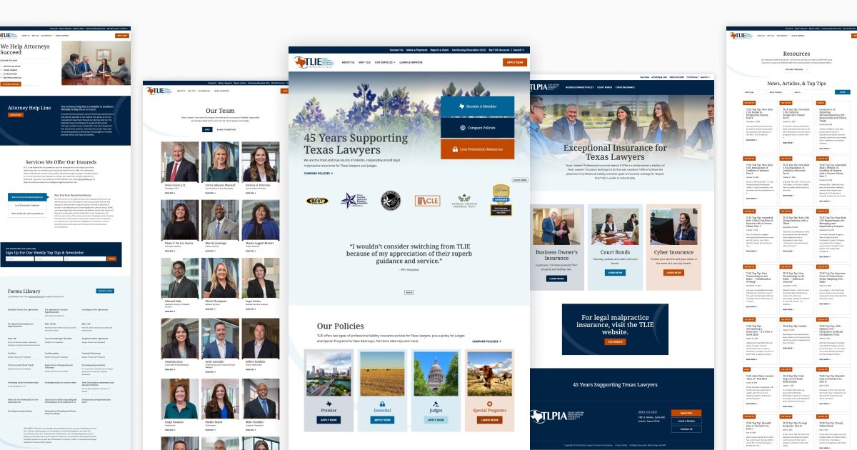 The new Texas Lawyers Insurance Exchange site serves as a hub for Texas lawyers and judges seeking to learn more about the organization, featuring a custom design, filterable news and tips, and a unique built-in sub-site. Visit the site at tlie.org