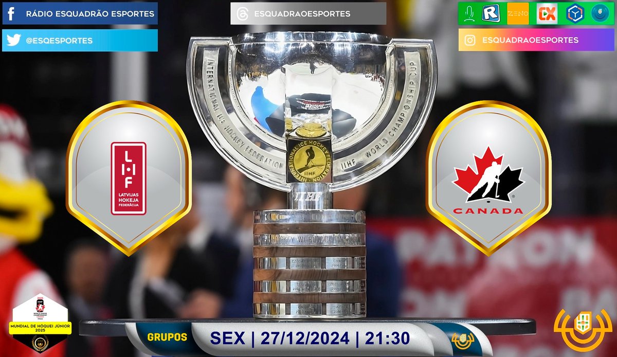 EsqEsportes's tweet photo. NO AR! Em https://t.co/wgHyDIttUE, https://t.co/ZXZxkV110l, https://t.co/Cefev7gvnI, ou pelos aplicativos CX Radio, RadiosNet, Zeno FM, ou Online Radio Box. #WorldJuniors #SWIvsSVK #GERvsFIN #SWEvsKAZ #LATvsCAN #TemporadaDasCopasEE https://t.co/g8LugaLLgj