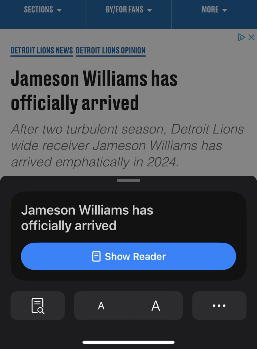 PatrickHartson's tweet photo. @tymvan @PrideOfDetroit I don’t know what device you’re using, but on IPhone there is a built in “reader” feature that eliminates all ads, and I’m sure there’s something similar on Android. Might be different on desktop https://t.co/YS5ulcHCep