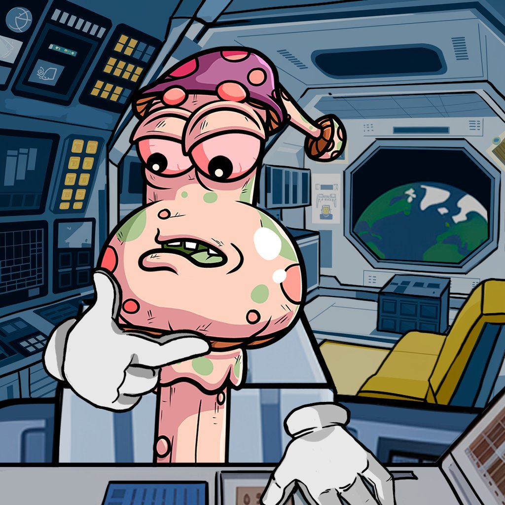 wormfare's tweet image. The space journey didn’t go as planned, and Captain SHROOM is now trying to figure out the ship’s controls. Looks like it’s time to improvise! 🚀🍄

#wormup #wormfare #slap