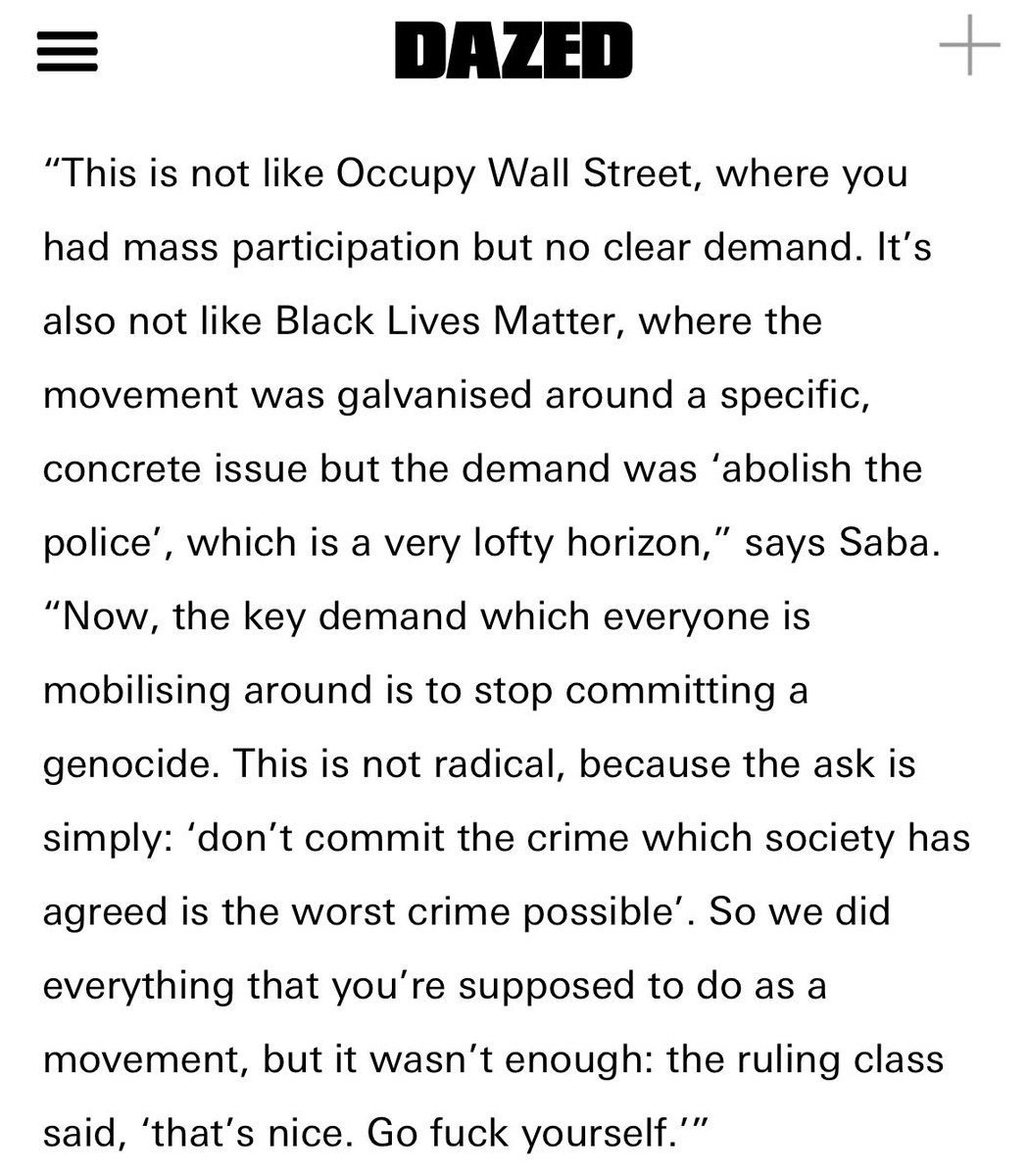 I spoke with <a href="/Dazed/">Dazed</a> about the successes and failures of the Palestine solidarity movement over the past year