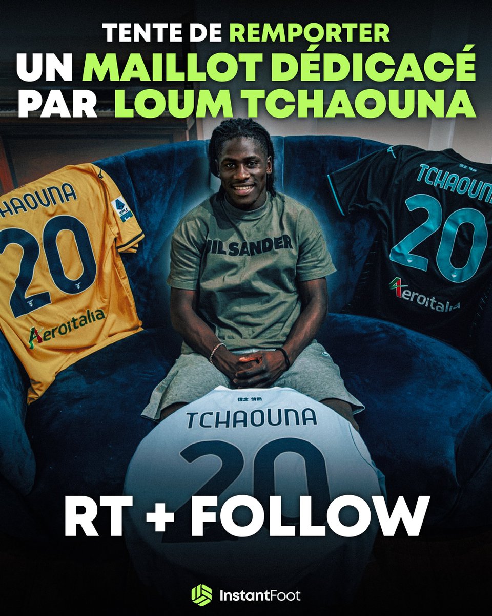 🚨🎁 𝗡𝗢𝗘̈𝗟 𝗡'𝗘𝗦𝗧 𝗣𝗔𝗦 𝗙𝗜𝗡𝗜 ! ⌛️🎅

Tente de remporter un maillot dédicacé par Loum Tchaouna, international Espoirs français évoluant à la Lazio. 🇫🇷🩵🦅

🍀 RT + FOLLOW <a href="/LoumTchaouna/">Loum Tchaouna</a> 🍀

Tirage au sort de 𝗱𝗲𝘂𝘅 𝗴𝗮𝗴𝗻𝗮𝗻𝘁𝘀 ce mardi 31 décembre. 👕
