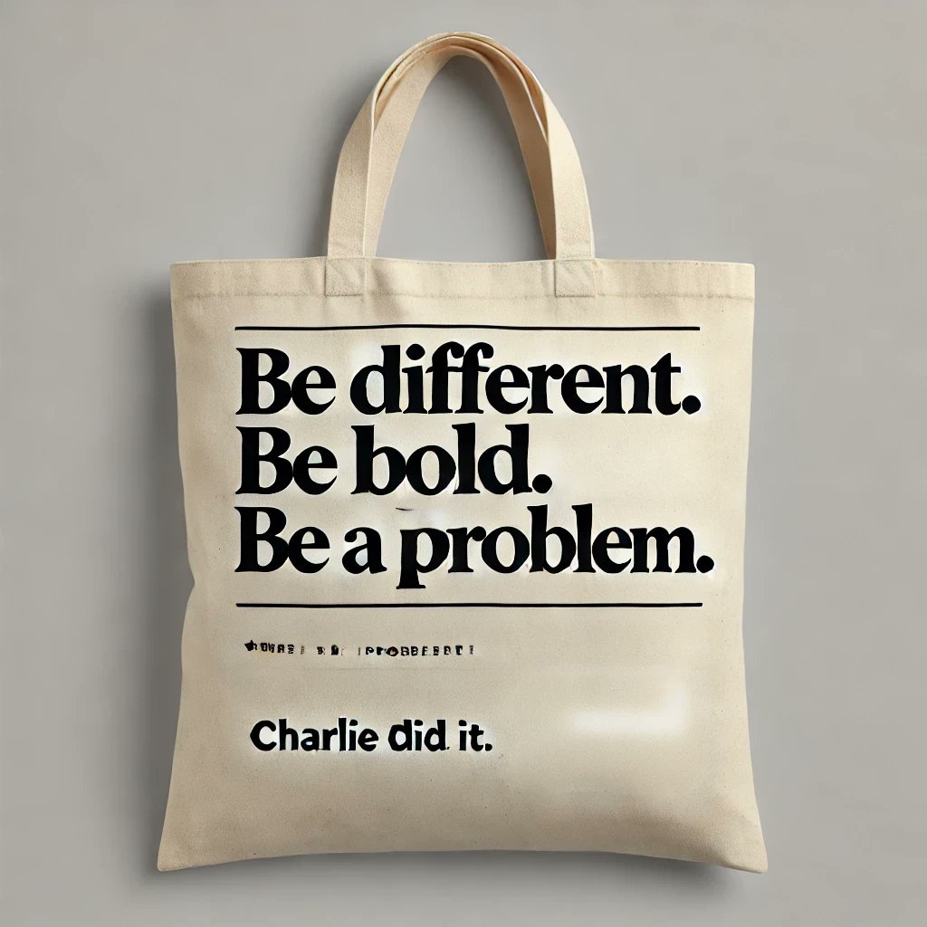 CharlieDid's tweet photo. The world doesn’t change when people play it safe. It changes when someone dares to question, disrupt, and challenge the status quo.

This one is for  the rebels, innovators, and the ones who refuse to blend in.

Carry it. Own it. Be the problem the world didn’t know it needed. https://t.co/xkPWxAkuCB