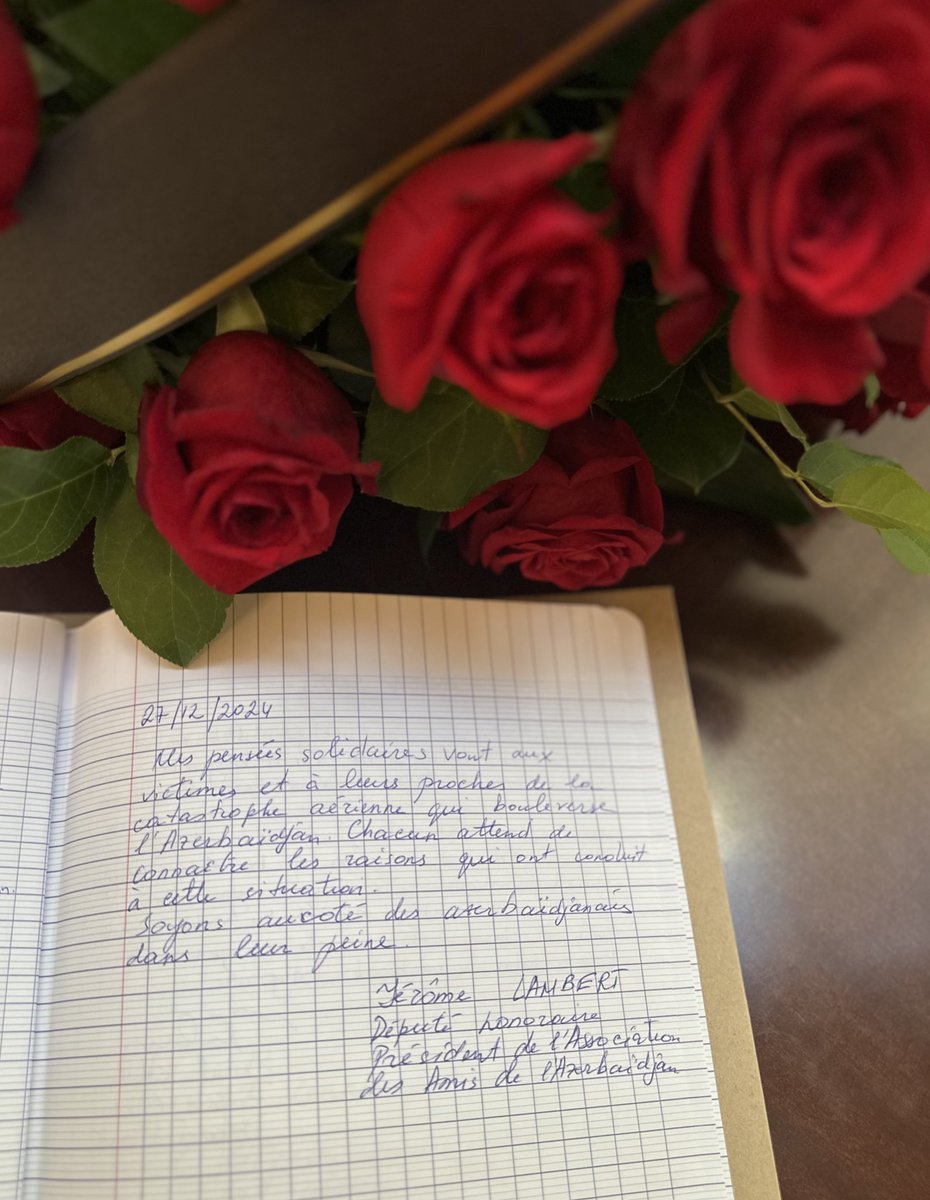 « Mes pensées solidaires vont aux victimes et à leurs proches de la catastrophe aérienne qui bouleverse l’Azerbaïdjan. Chacun attend de connaître les raisons qui ont conduit à cette situation. Soyons au côté des azerbaïdjanais dans leur peine. »
Jérôme Lambert 
Président de l’AAA
