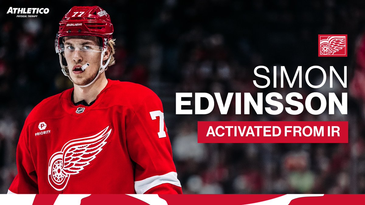 UPDATE: The #RedWings have activated defenseman Simon Edvinsson off injured reserve.