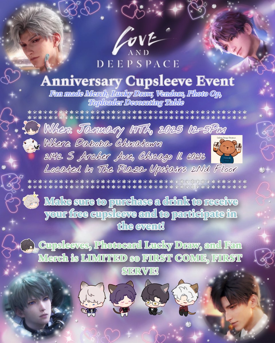 SusssJmini's tweet photo. WHERE THE LADS FANS AT?! Me and @loofyyy21 are hosting an anniversary event next month!❄️💙
MORE INFO TO COME SOON!
-
We are also looking for vendors of any sort!💕 https://t.co/iAwWLztXBy
-
#LoveandDeepspace #Rafayel #Zayne #Xavier #Sylus #Caleb #LADS https://t.co/W6A8dlG5mC