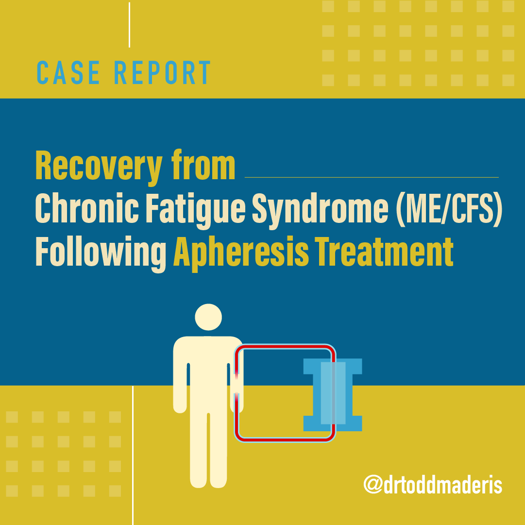 dr_todd's tweet photo. A new case report highlights a 49-year-old woman experiencing remission from severe Myalgic Encephalomyelitis/Chronic Fatigue Syndrome (ME/CFS) of 15 years. The woman experienced profound #fatigue, post-exertional malaise, and neurological issues and had failed numerous treatments.

Using double-filtration apheresis, an innovative technique that removes immune complexes and inflammatory markers from the blood, the patient experienced remarkable improvement. After eight treatments spanning 2 years, her clinical symptoms completely resolved, and her quality of life returned to normal. Laboratory markers of inflammation and autoantibodies also normalized.

This case highlights the potential benefit of apheresis as an effective treatment for difficult-to-treat #MECFS 

https://t.co/RgQ2DYbj4M