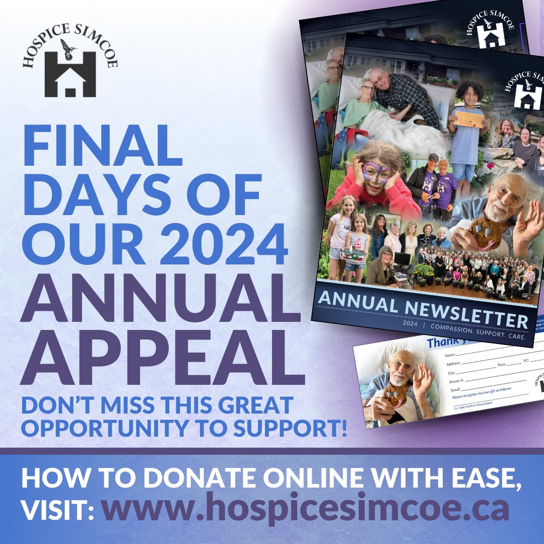 LAST WEEK TO DONATE TO OUR 2024 ANNUAL APPEAL! Your generosity helps us to offer the level of care &amp; expertise that families deserve during difficult times. Securely donate online, and a receipt will be issued to donations over $20. Visit our website &amp; click  DONATE NOW!