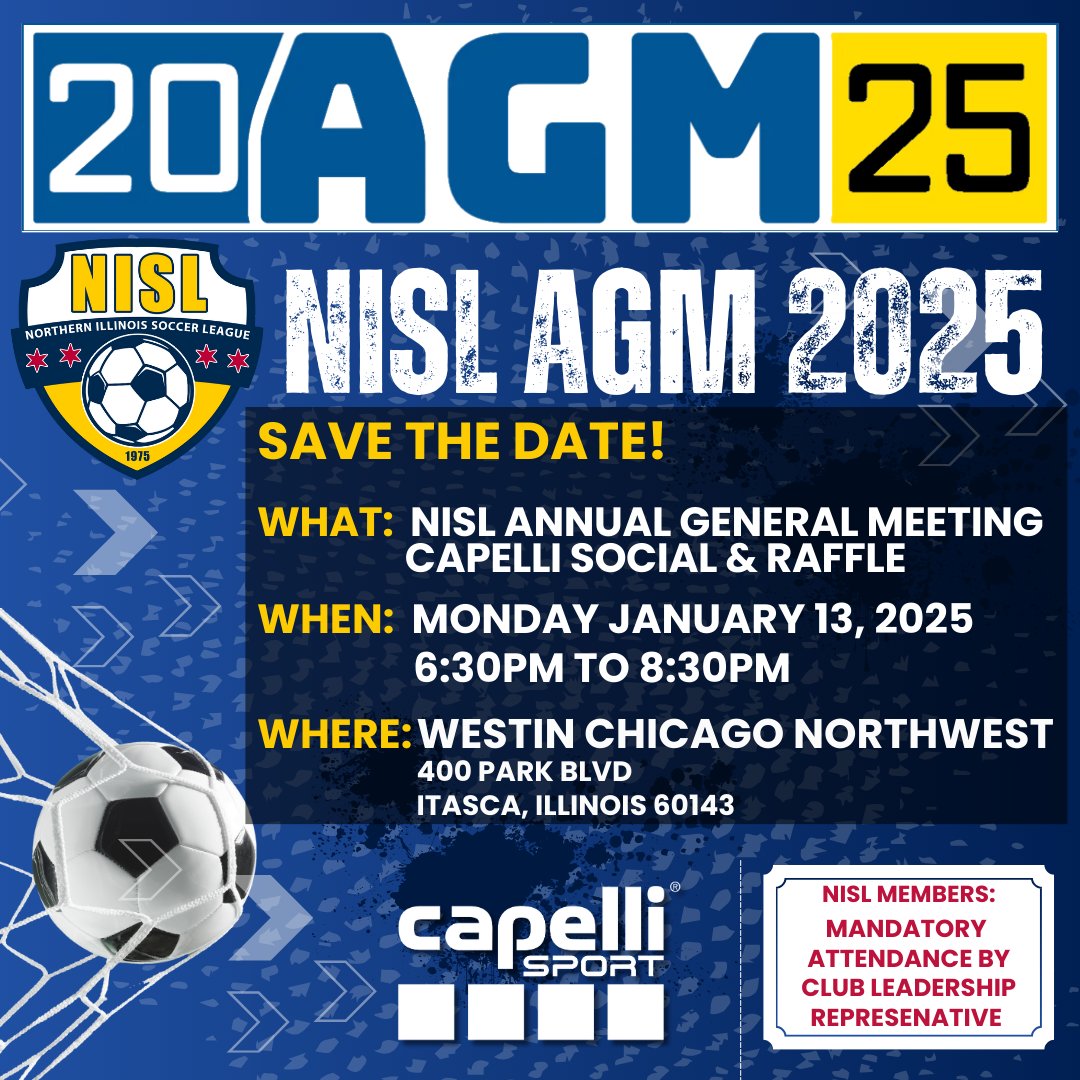 We look forwards to seeing NISL club leaders in  2025 at the AGM, save the date!
Monday January 13th, 2025 @ 6:30pm in Itasca!