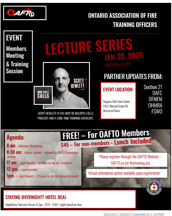 Get ready for our Members Meeting/Training Session on January 30, 2025, at Niagara Falls! Featuring Scott Hewlett, this event promises great insights and networking opportunities. Join us! Registration Required - OAFTO.ca Free for members, $45 for non-members.