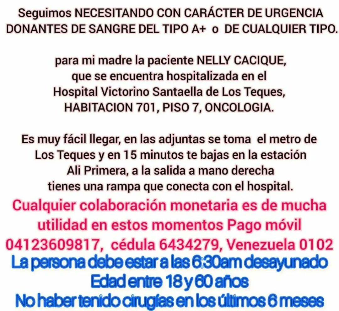 SOLJECA's tweet photo. Por favor apoyemos a esta paciente no cuenta con recursos HOSPITAL VICTORINO SANTAELLA HABITACIÓN 701 NO IMPORTA EL TAMAÑO DE TU COLABORACIÓN GRACIAS https://t.co/ivvfhW1FLS