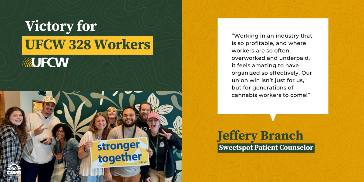 UFCW's tweet image. Workers at the Sweetspot Medical &amp;amp; Recreational Dispensary in Rhode Island have recently joined @UFCWLocal328!

Together, they hope to secure good jobs for their  communities &amp;amp; work towards better fulfilling their company motto, “Worry Free.”

➡️ bit.ly/4frh3Vf