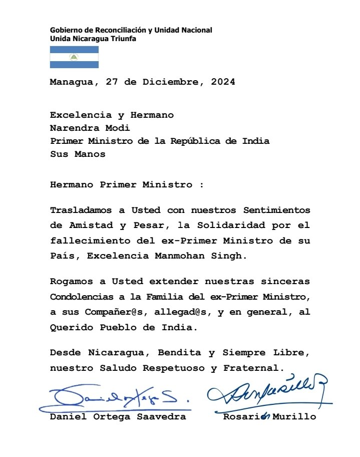 MENSAJE DE CONDOLENCIAS AL PRIMER MINISTRO DE #INDIA