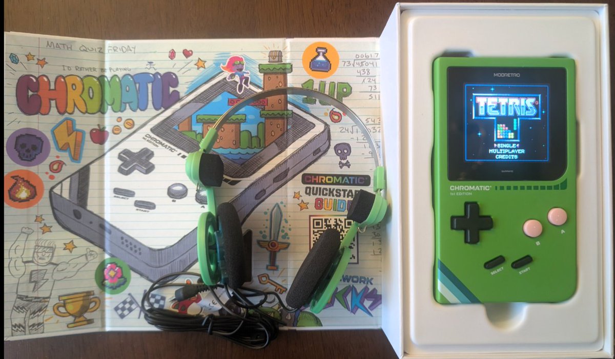 jacobt's tweet image. Just received my second @modretro Chromatic! Also grabbed the matching @KossHeadphones Porta Pro headset to complete the setup.

Thanks to @PalmerLuckey and the @modretro team for this top-tier retro gaming experience.