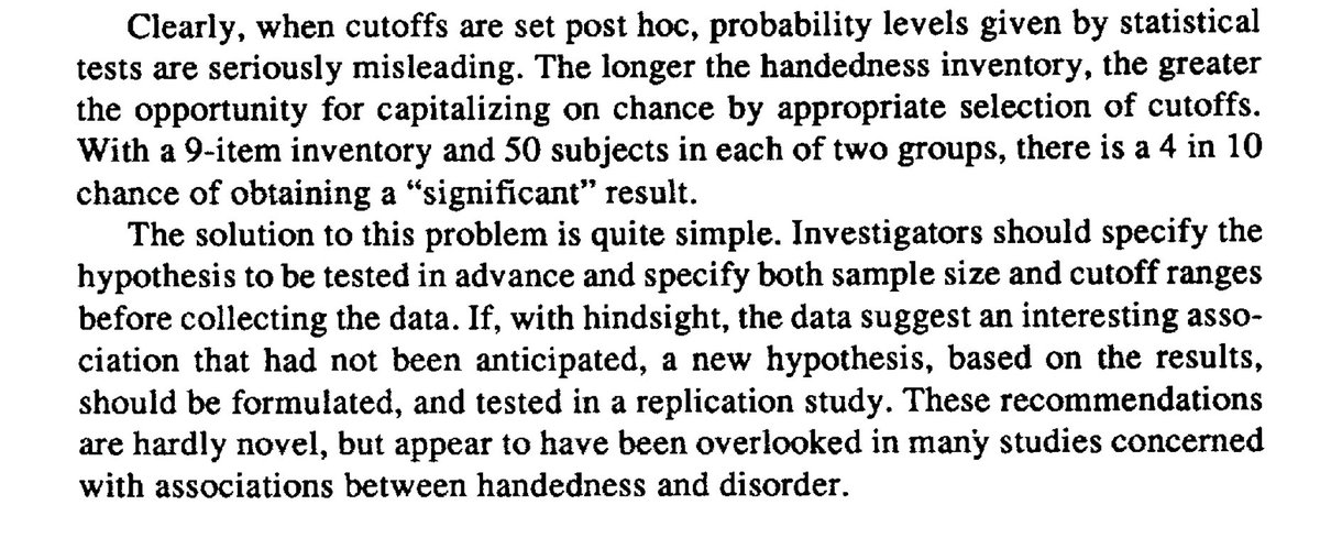 Daniël Lakens (@lakens) on Twitter photo Lovely article by <a href="/deevybee/">Dorothy Bishop</a> from 1990 (!) discussing Type 1 error inflation due to p-hacking (simulating a 40% Type 1 error rate based on realistic flexibility), bad measurement, bad theory, and proposing prespecifying tests and replications as solutions. tandfonline.com/doi/abs/10.108… Lovely article by <a href="/deevybee/">Dorothy Bishop</a> from 1990 (!) discussing Type 1 error inflation due to p-hacking (simulating a 40% Type 1 error rate based on realistic flexibility), bad measurement, bad theory, and proposing prespecifying tests and replications as solutions. tandfonline.com/doi/abs/10.108…
