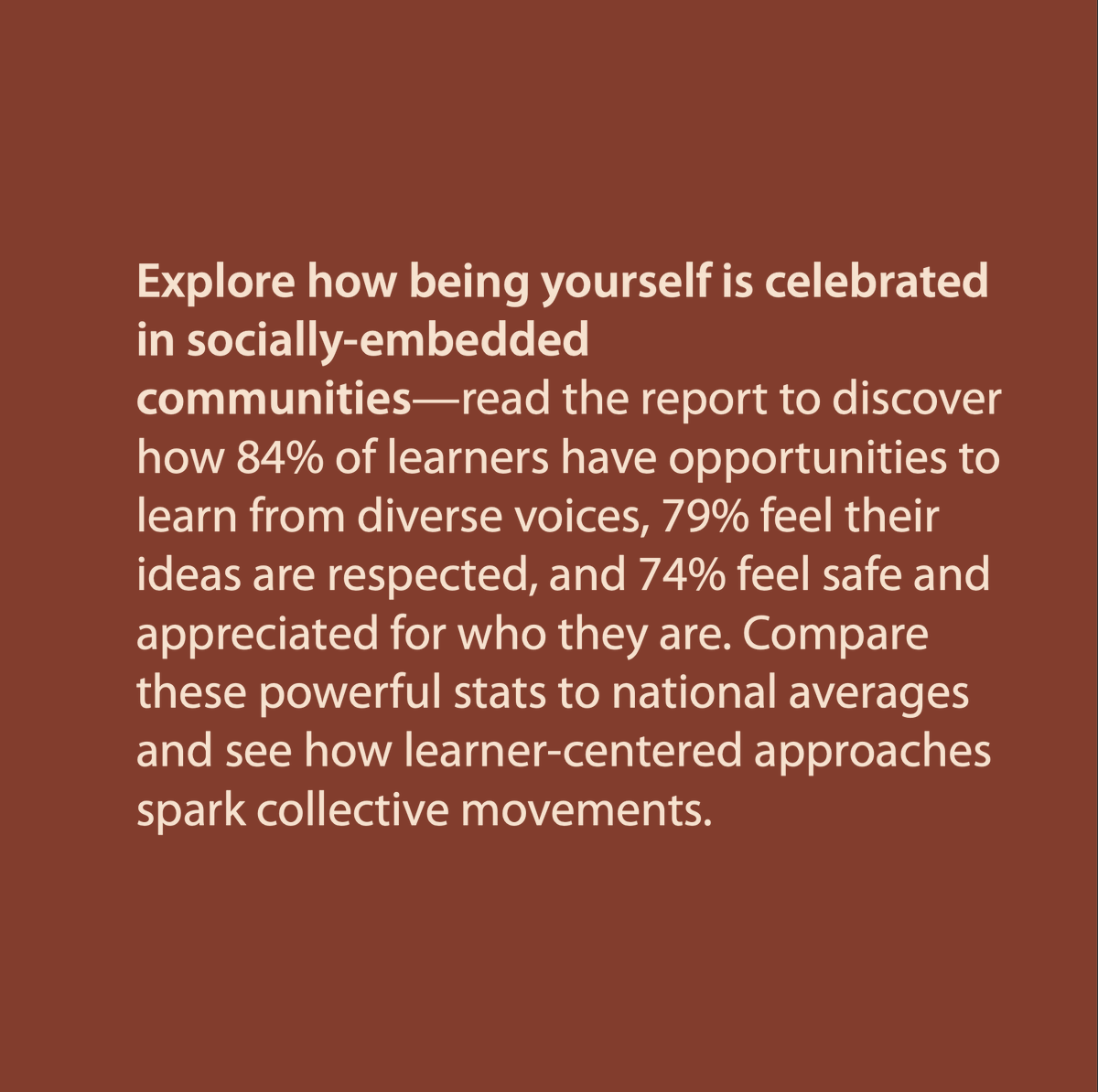 With 84% of learners having opportunities to learn from many people, these spaces foster a culture where everyone is valued and celebrated. Learn more about socially-embedded learning environments in our recent “Learner-Centered in Focus” report: bit.ly/4iOgcAX