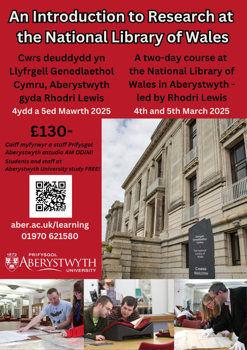 Rhodri Lewis (@rhodrielewis) on Twitter photo Calling all budding historians!
New <a href="/Aber_LLL/">Dysgu Gydol Oes Aberystwyth Lifelong Learning</a> course, everything you wanted to know about the research riches of the <a href="/NLWales/">National Library of Wales</a>. Ideal for local historians, family historians or history students keen to start their research journey. Calling all budding historians!
New <a href="/Aber_LLL/">Dysgu Gydol Oes Aberystwyth Lifelong Learning</a> course, everything you wanted to know about the research riches of the <a href="/NLWales/">National Library of Wales</a>. Ideal for local historians, family historians or history students keen to start their research journey.