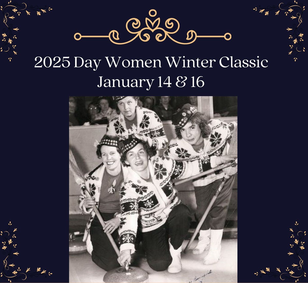 Attention all Day Women Curlers: Kick off 2025. Sign up for the Day Women Winter Classic Bonspiel with games on Jan 14 &amp; 16. Dress up in your favourite retro curling sweaters, kilts or funny hats. Register online now: buff.ly/41TihWm