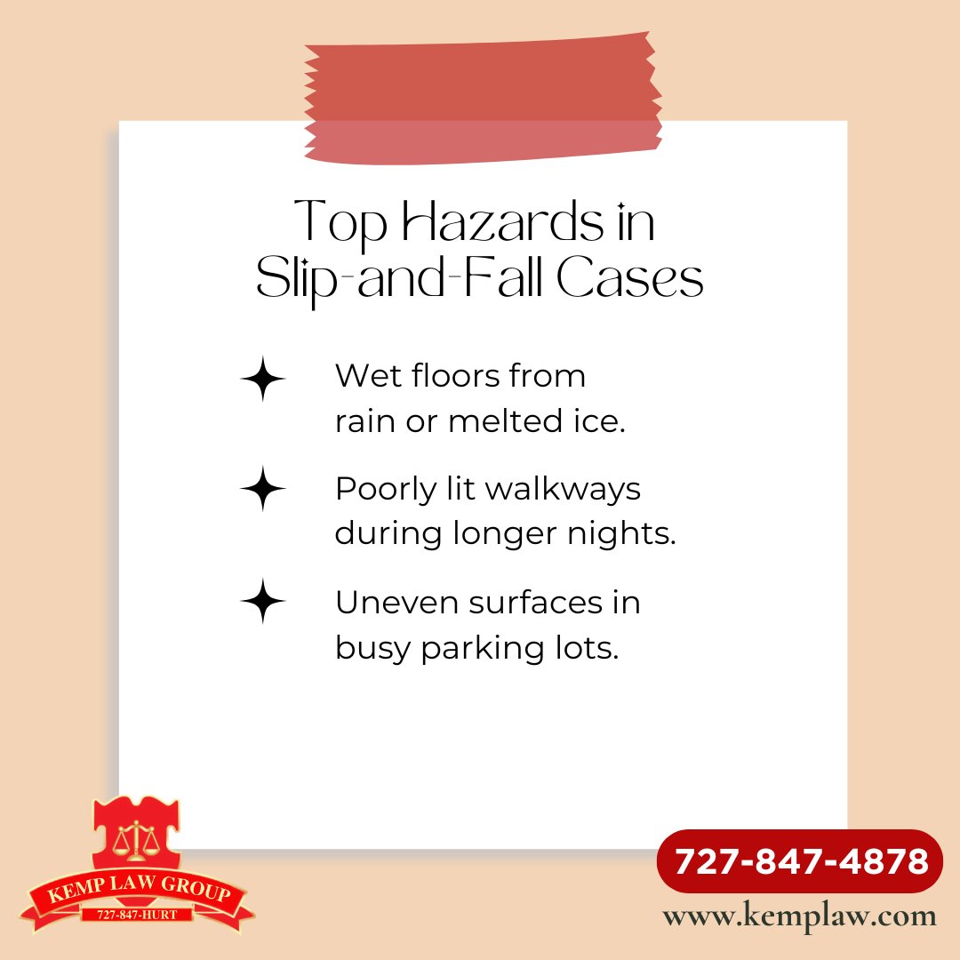 KempRugeGreen's tweet image. 🚶‍♀️ Top Slip-and-Fall Hazards This Holiday Season:
-Wet floors from rain or melted ice.
-Poorly lit walkways during longer nights.
-Uneven surfaces in busy parking lots.

#HolidaySafety #SlipAndFallHelp #KempLaw