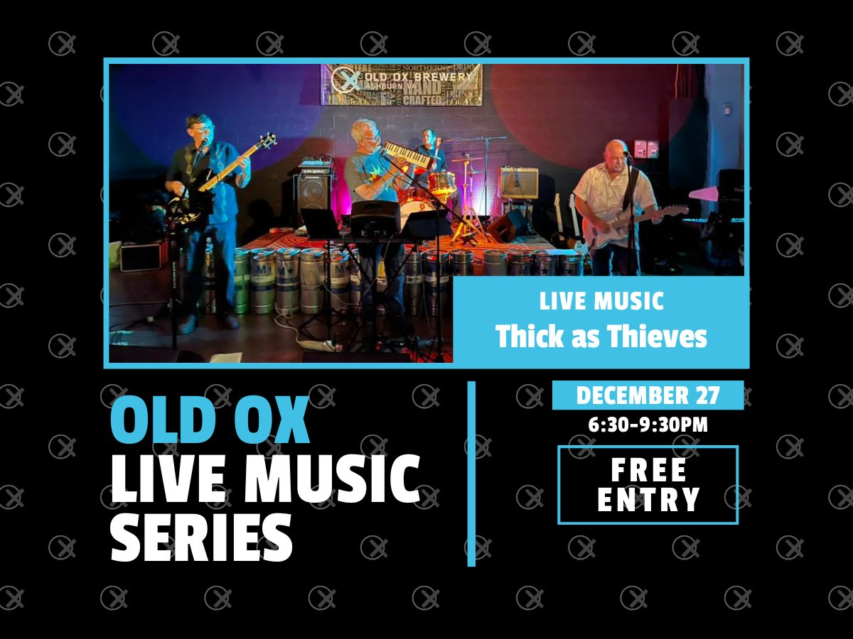 🎶Live Music🎶

Thick as Thieves is a NoVa based band playing music you know or should know from the 60’s through the 90’s. Unusual instrumentation and multi-part harmony in a high energy acoustic format.