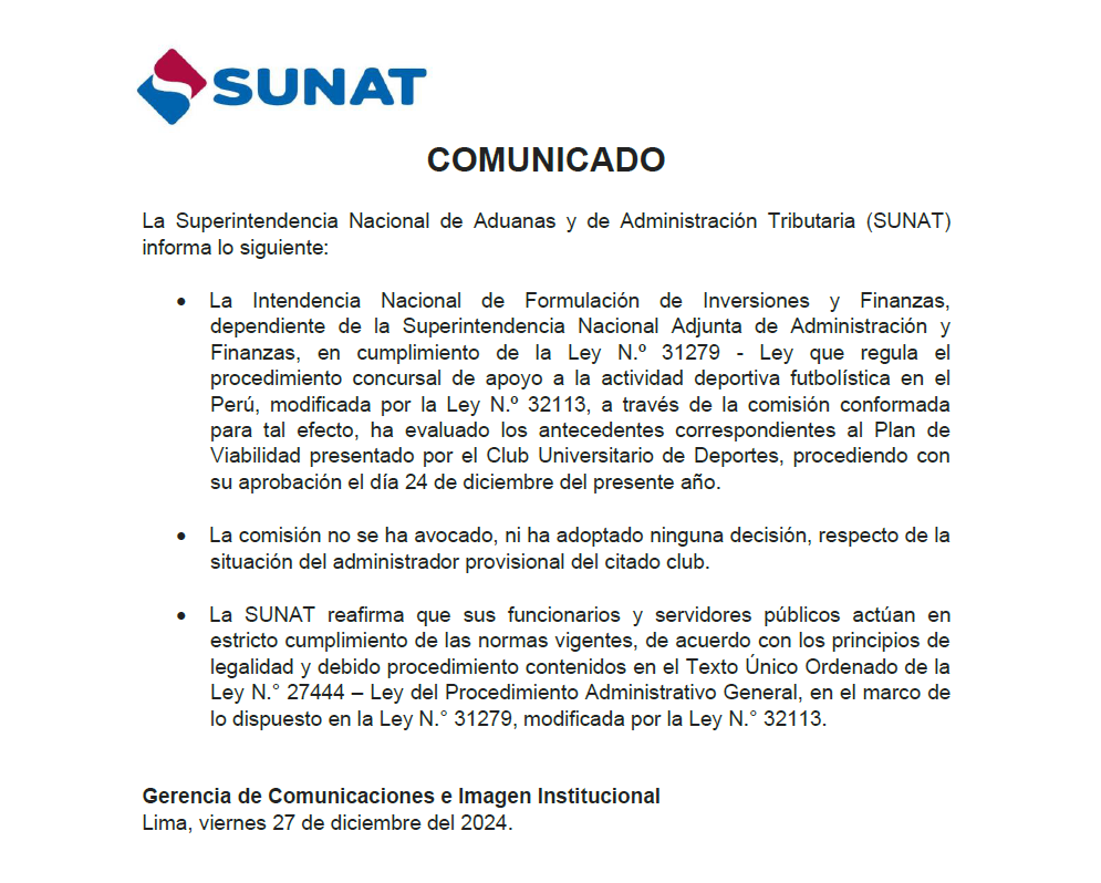 SUNATOficial's tweet photo. 📢 #SunatInforma a la opinión pública: https://t.co/Xj8aTqarIT