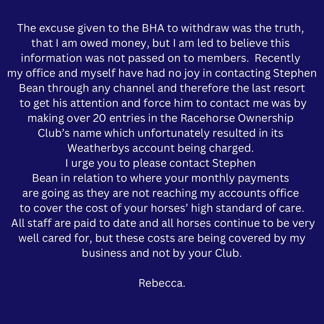 FAO ‘Racehorse Ownership Club’ Members