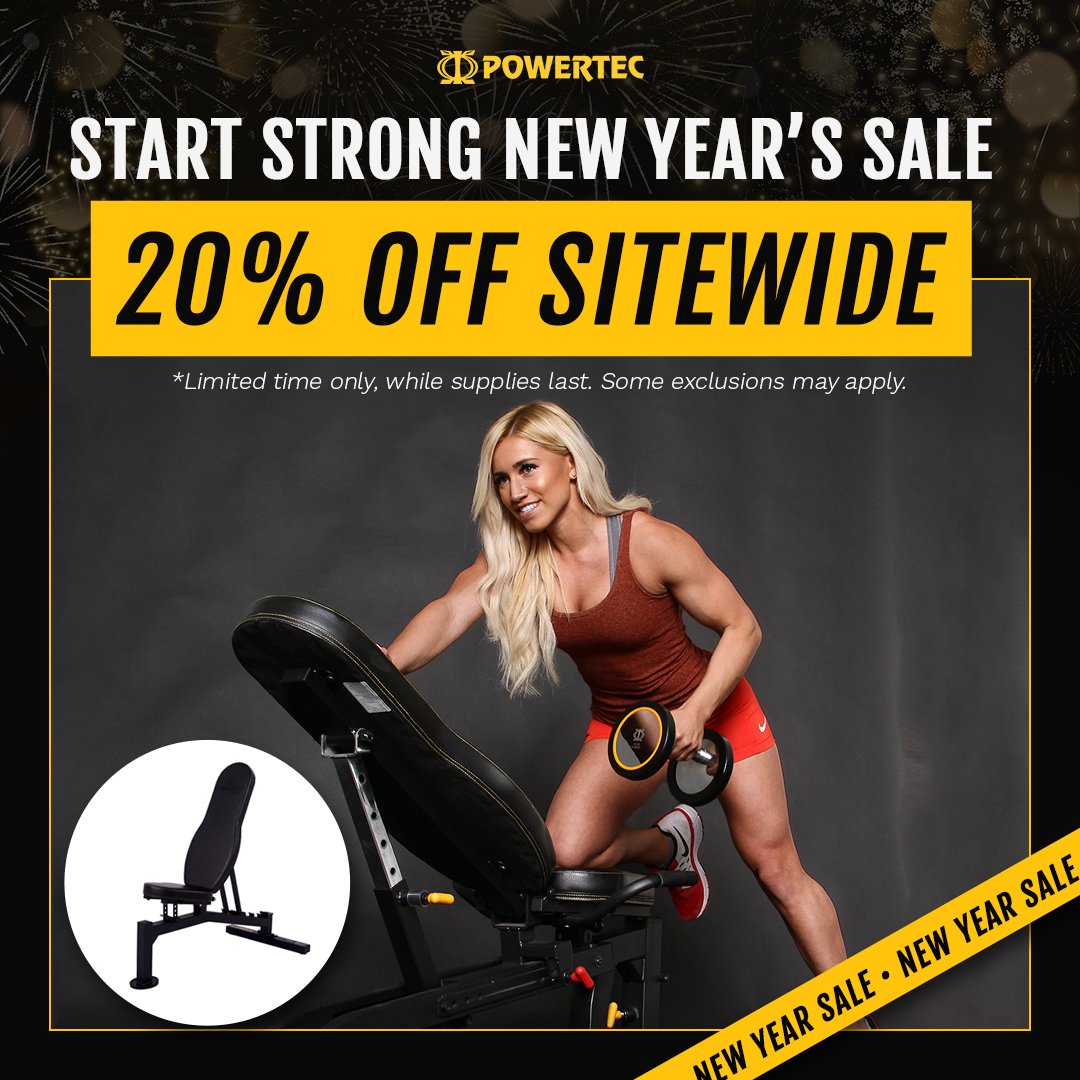 Powertec's tweet image. Start your new year strong with Powertec, the leader in home gyms since 1997. Build your dream setup and enjoy 20% off site wide on every strength piece—our gift to you for a powerful start to the year!